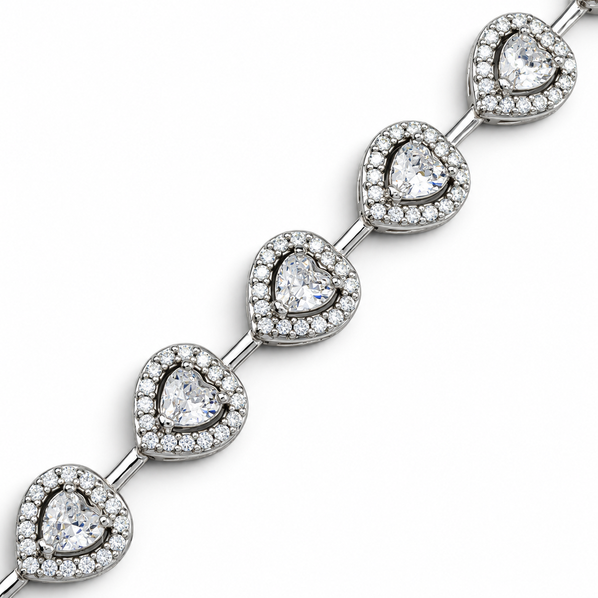 Pulsera Corazones Blancos Plata Ley 925
