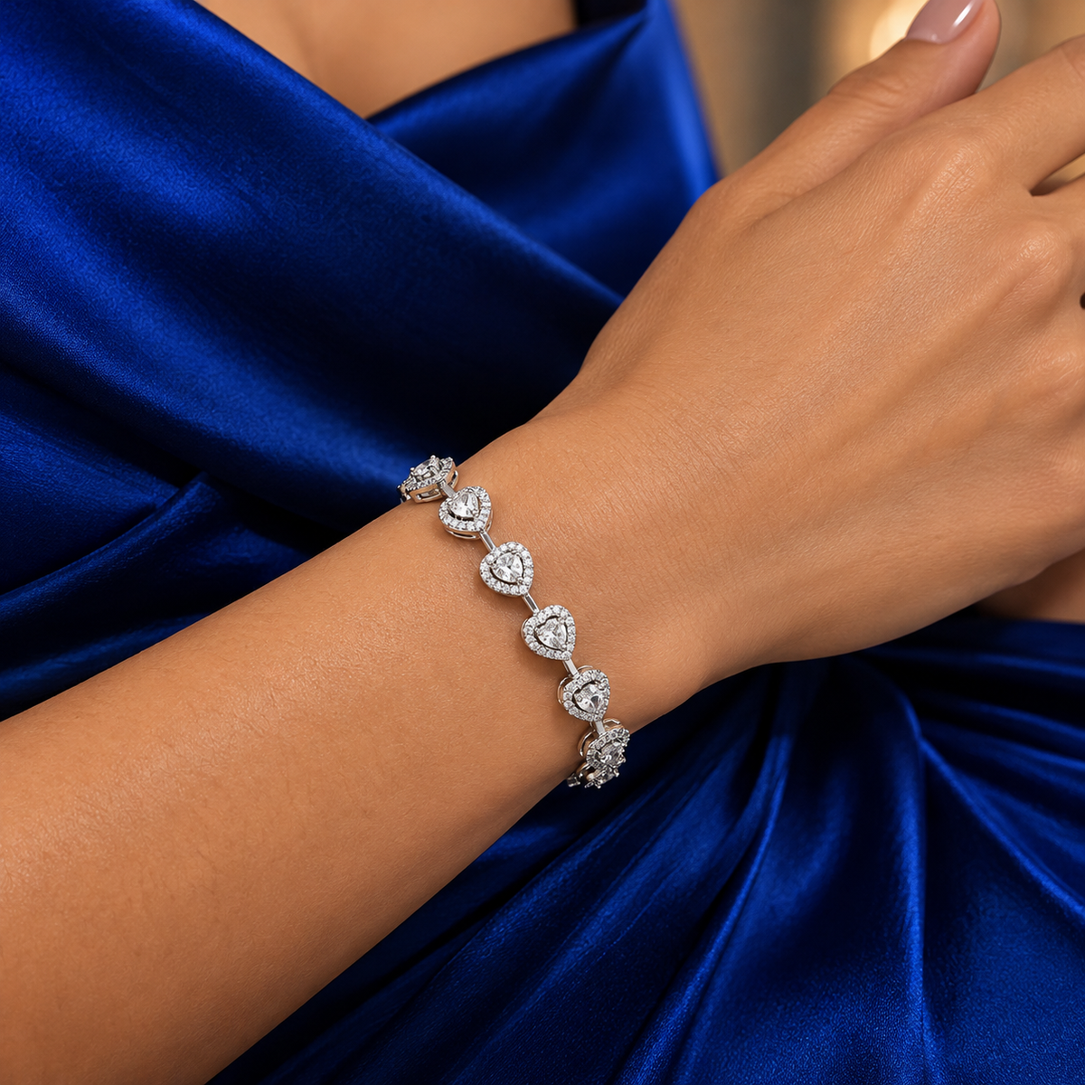 Pulsera Corazones Blancos Plata Ley 925