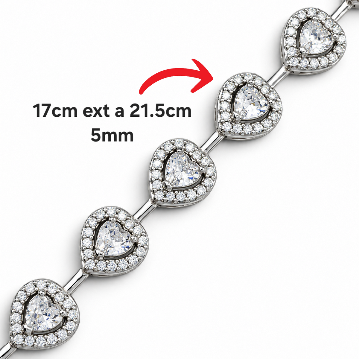 Pulsera Corazones Blancos Plata Ley 925