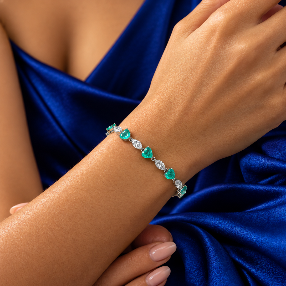Pulsera Corazones Semilla Turmalina Plata Ley 925