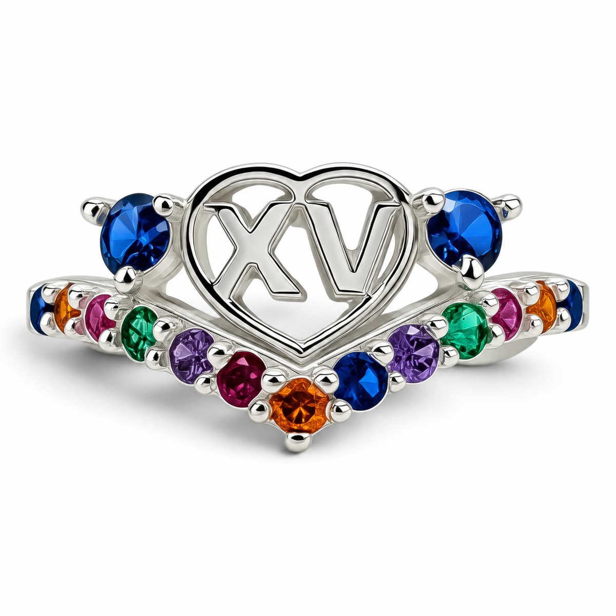 Anillo XV Azul Plata Ley 925