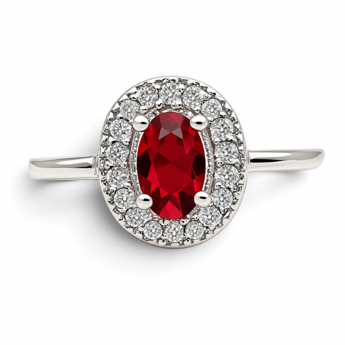 Anillo Zirconia Rojo Plata Ley 925