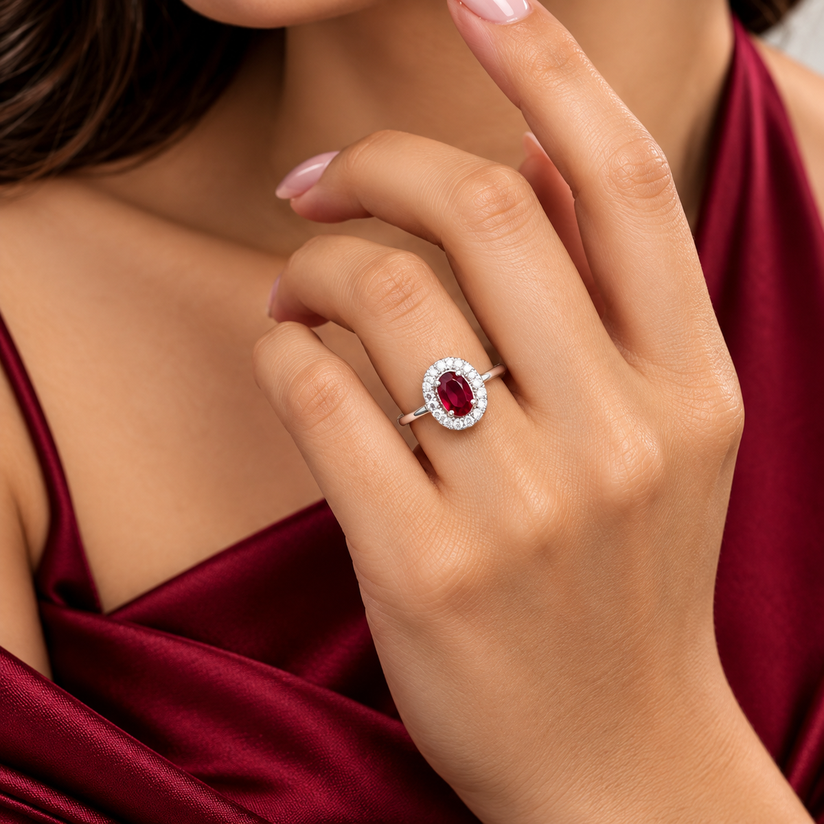 Anillo Zirconia Rojo Plata Ley 925