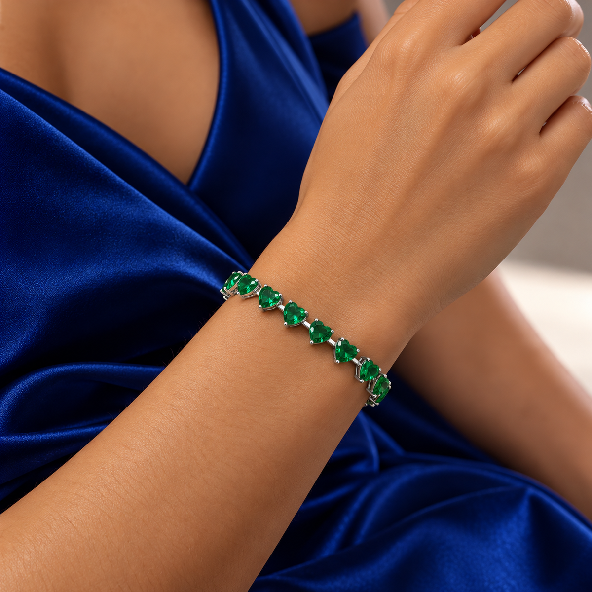 Pulsera Corazones Turmalina Plata Ley 925