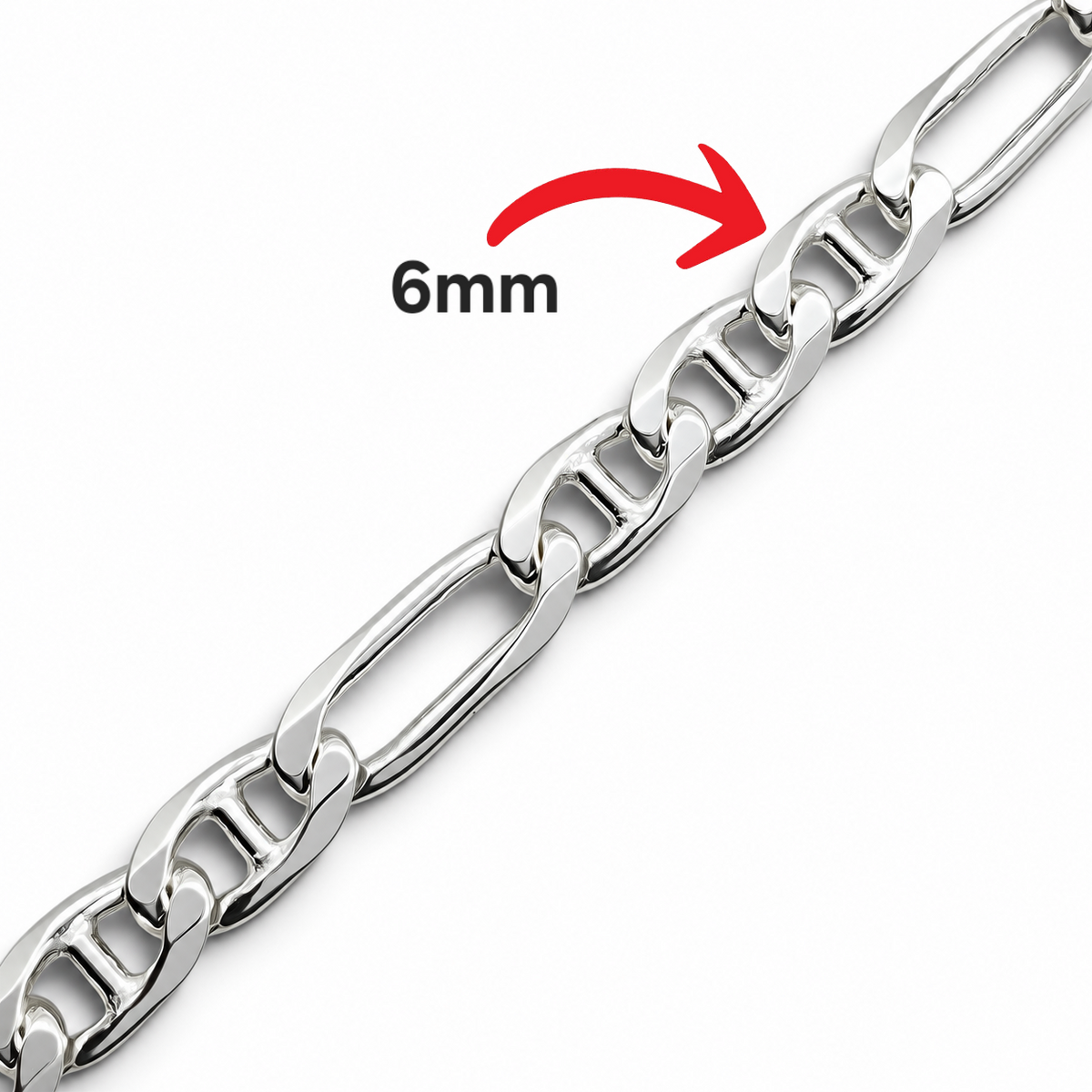 Pulso Escalera Figaro 6mm Plata Ley 925