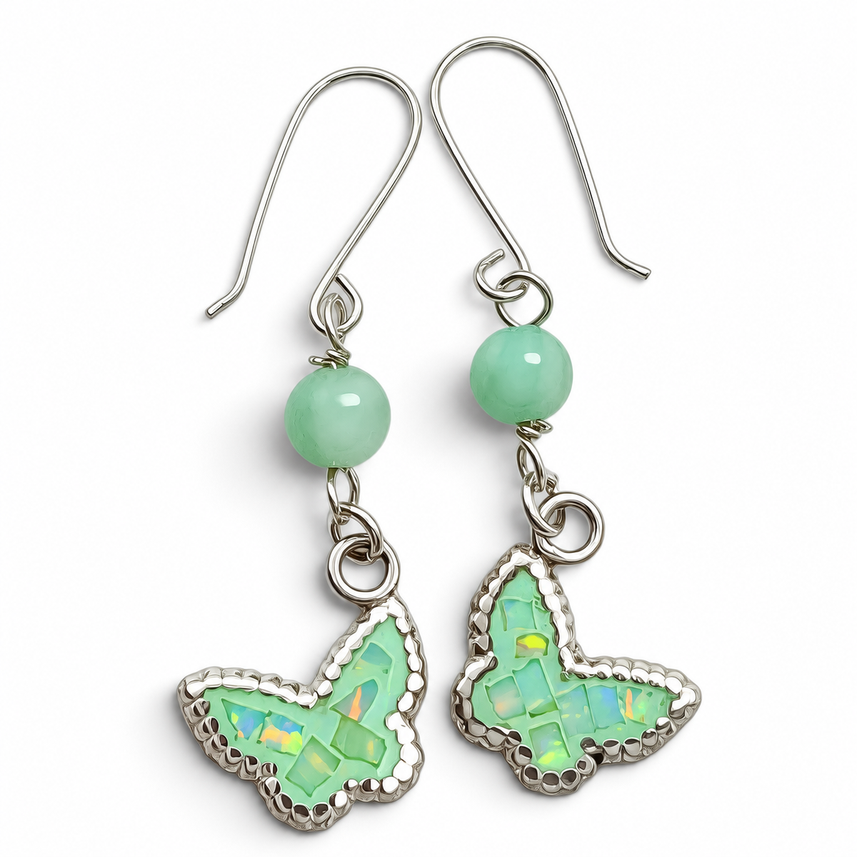 Arete Mariposa Verde Plata Ley 925