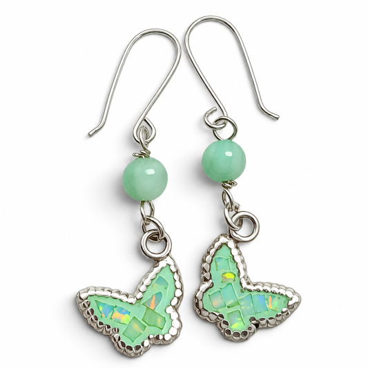 Arete Mariposa Verde Plata Ley 925