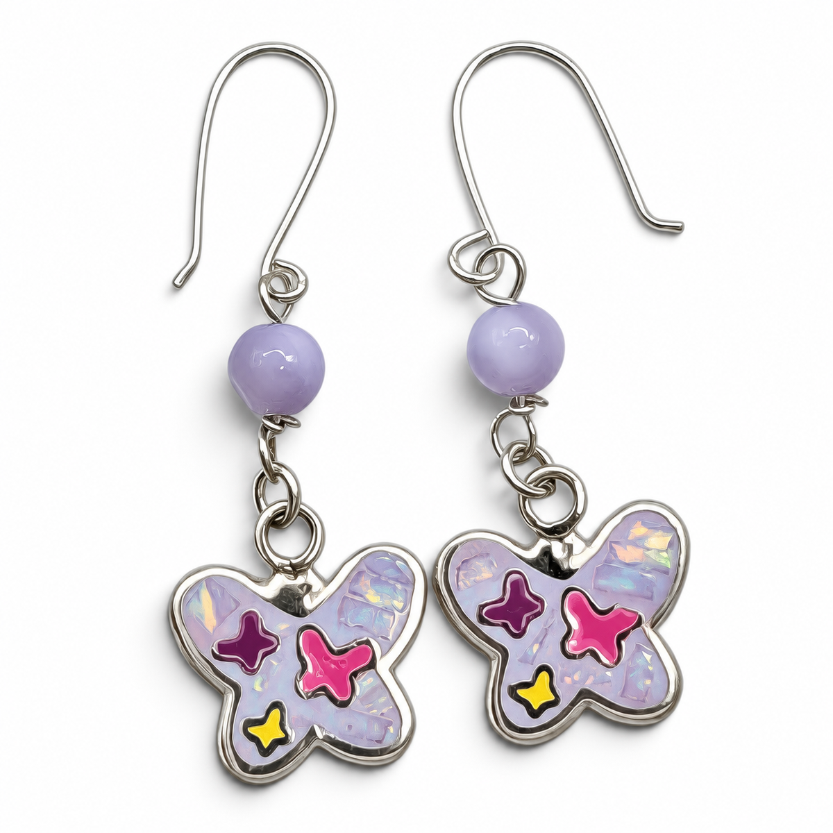 Arete Mariposa Morada Plata Ley 925