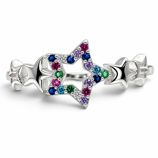 Anillo Estrella Multicolor Plata Ley 925