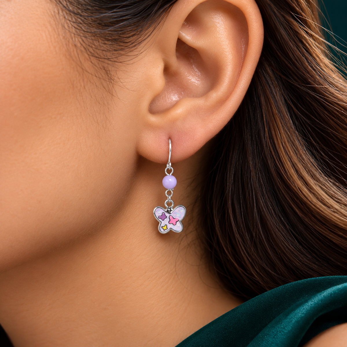 Arete Mariposa Morada Plata Ley 925