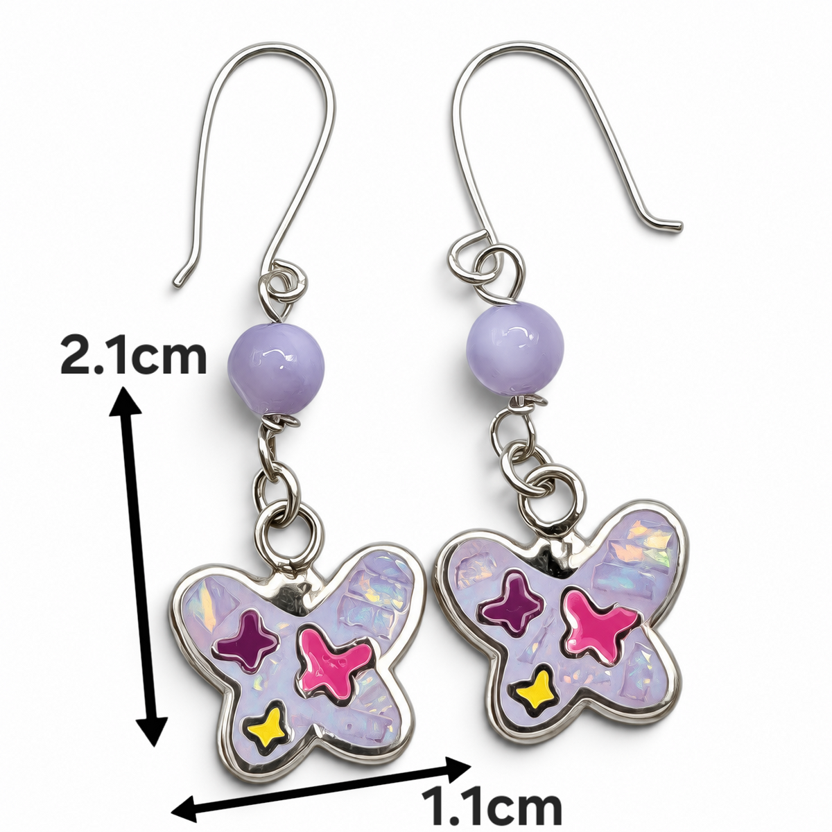 Arete Mariposa Morada Plata Ley 925