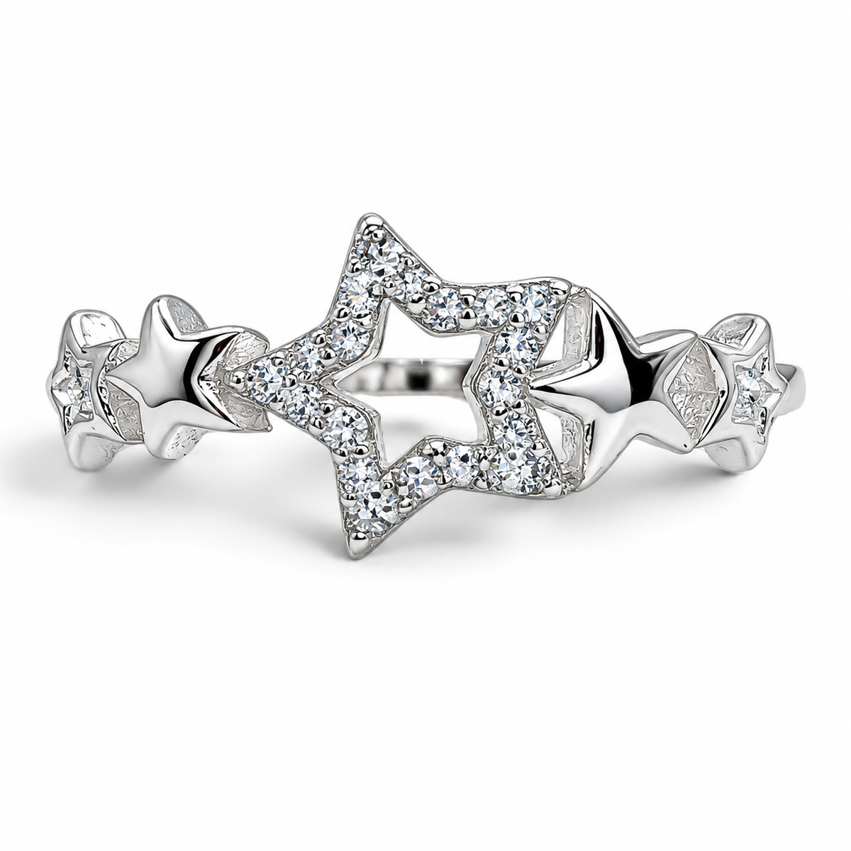 Anillo Estrella Blanco Plata Ley 925
