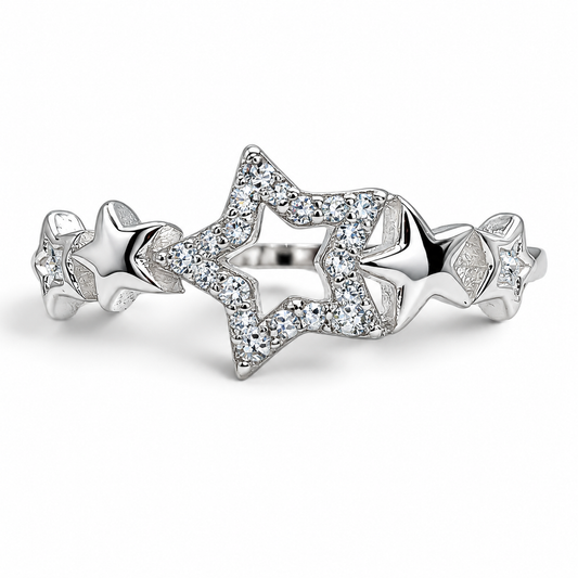 Anillo Estrella Blanco Plata Ley 925