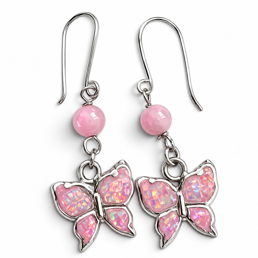 Arete Mariposa Rosa Plata Ley 925