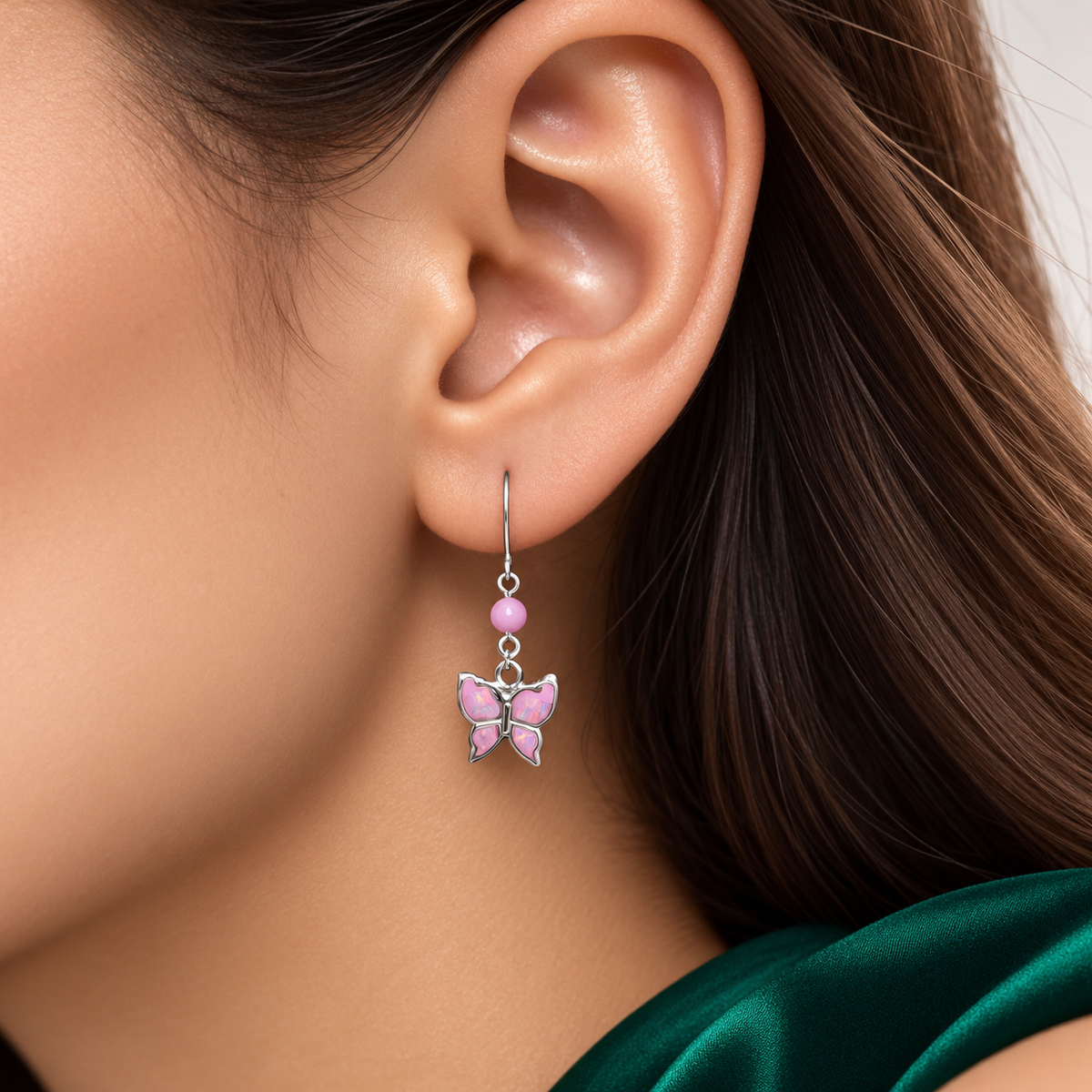 Arete Mariposa Rosa Plata Ley 925