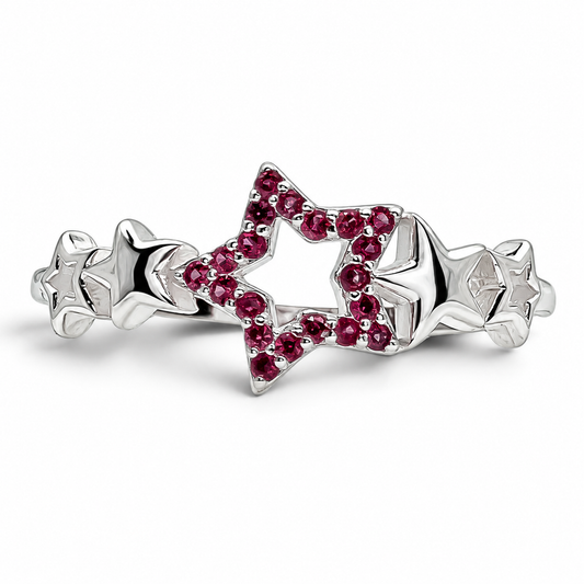 Anillo Estrella Fiusha Plata Ley 925
