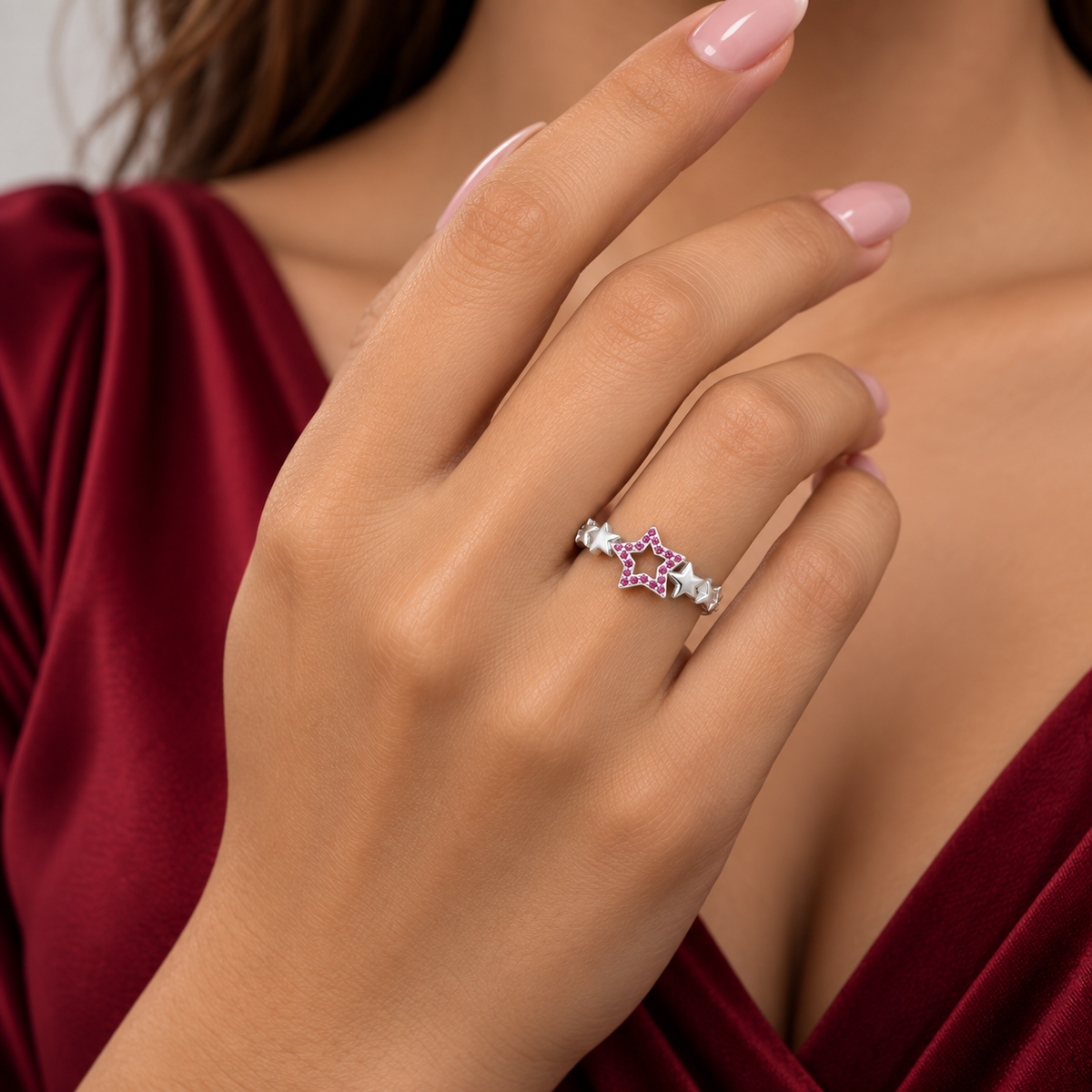 Anillo Estrella Fiusha Plata Ley 925