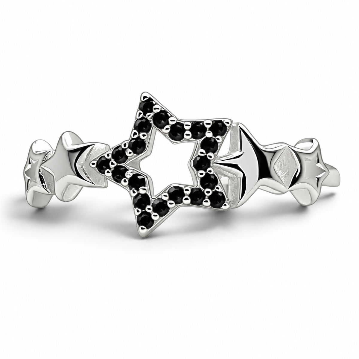 Anillo Estrella Negro Plata Ley 925