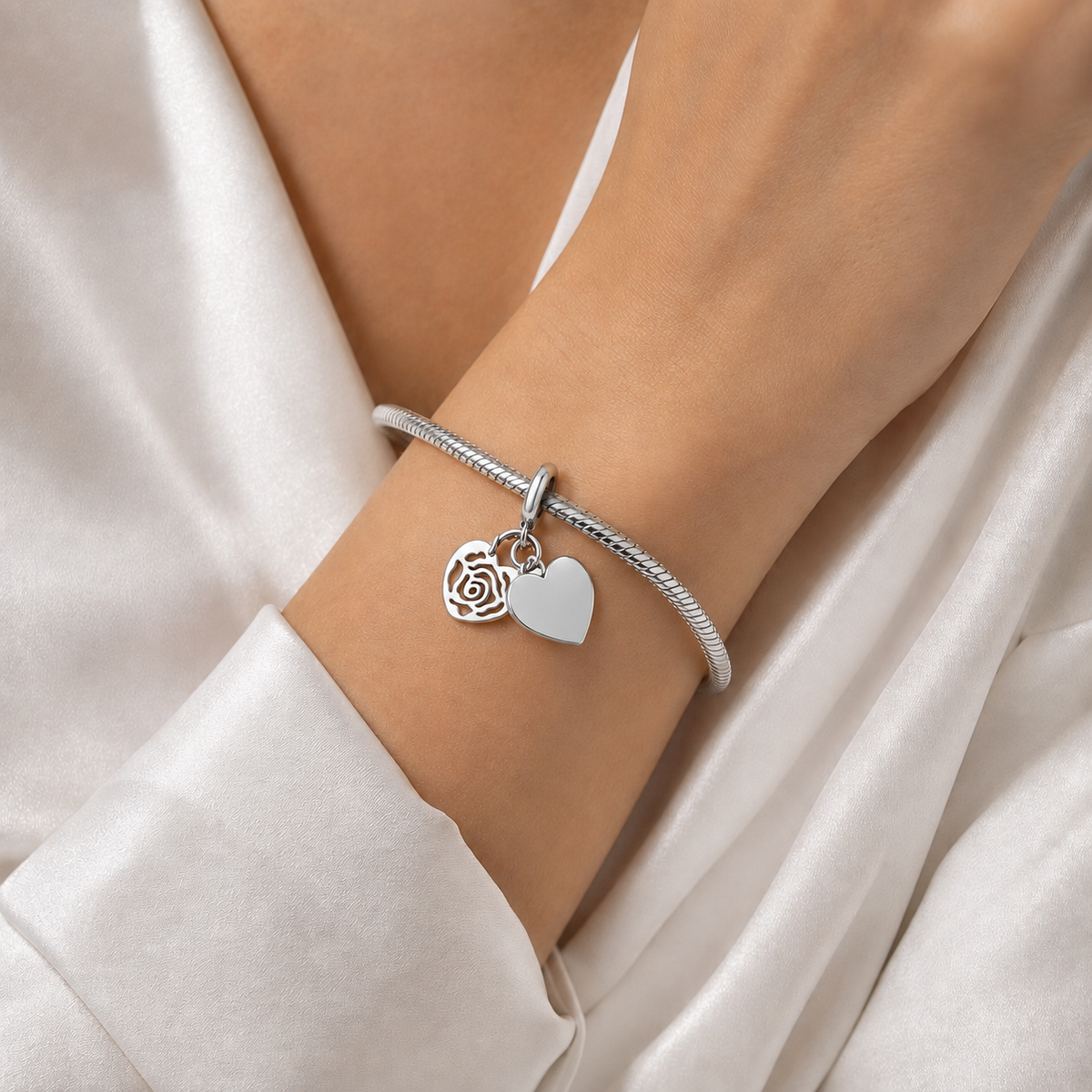 Charm Corazon Rosa Plata Ley 925