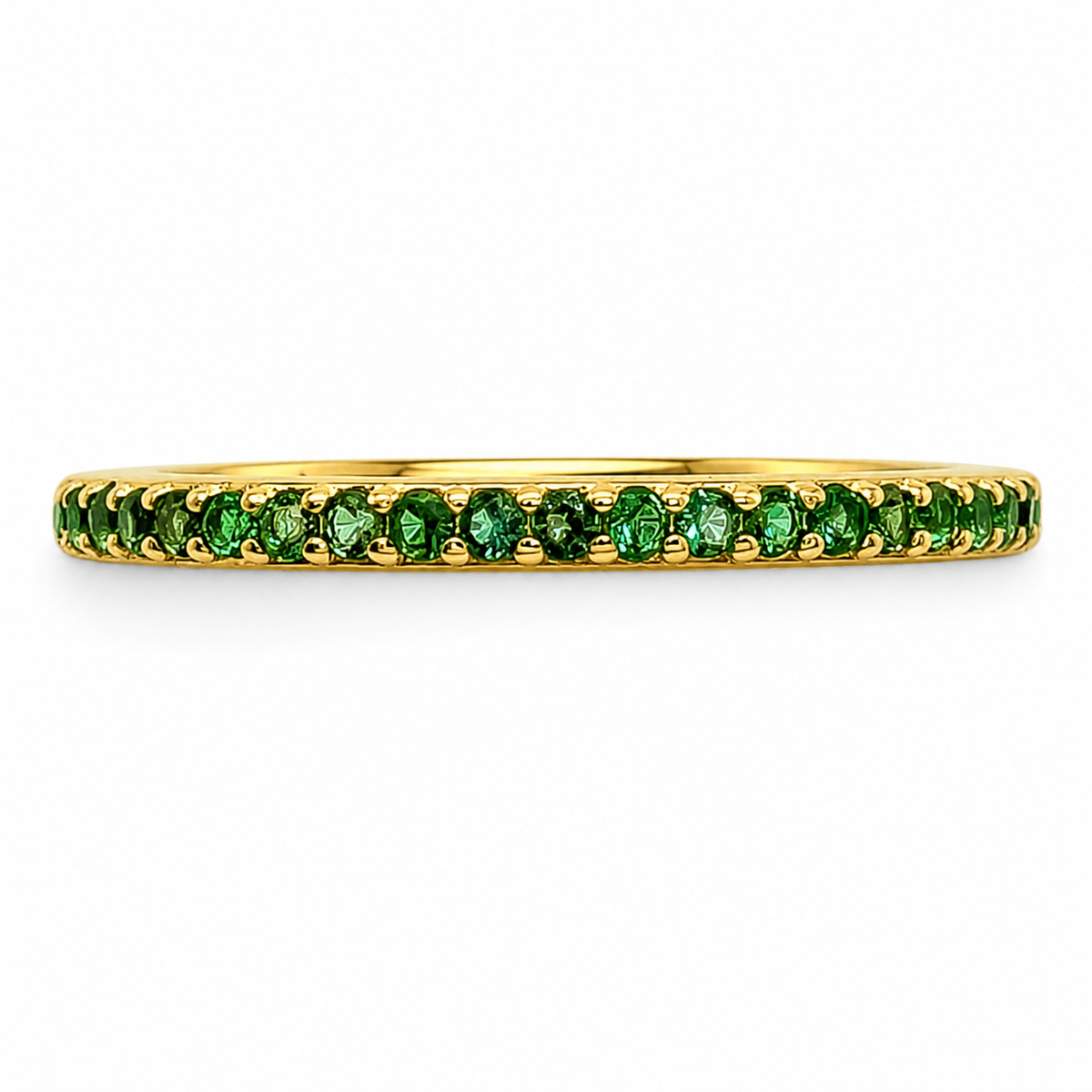 Anillo Dorado Zirconia Verde Pan Plata Ley 925