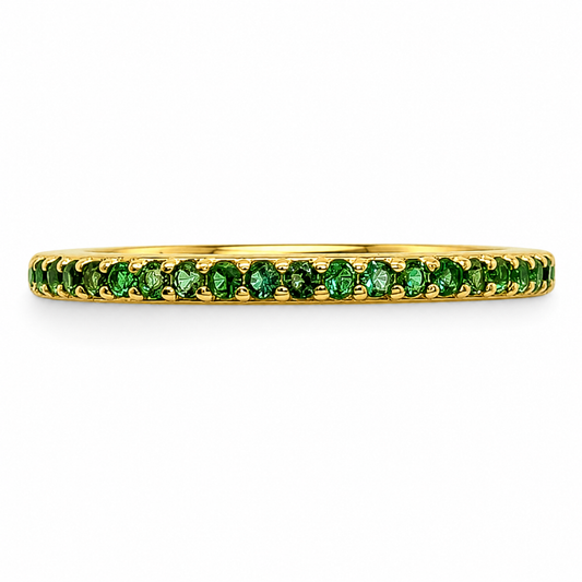 Anillo Dorado Zirconia Verde Pan Plata Ley 925