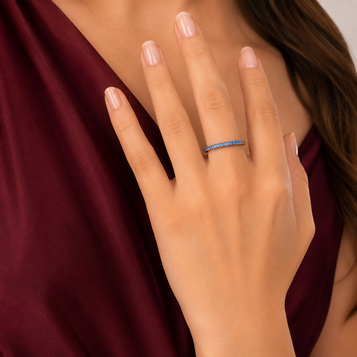 Anillo Zirconia Azul Pan Plata Ley 925