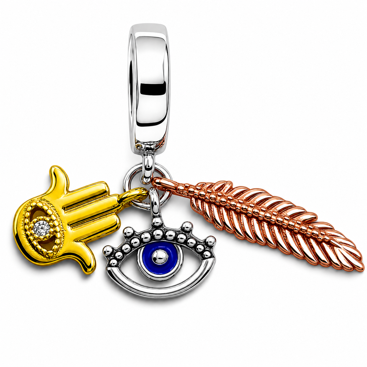 Charm Pluma Ojo Mano Plata Ley 925