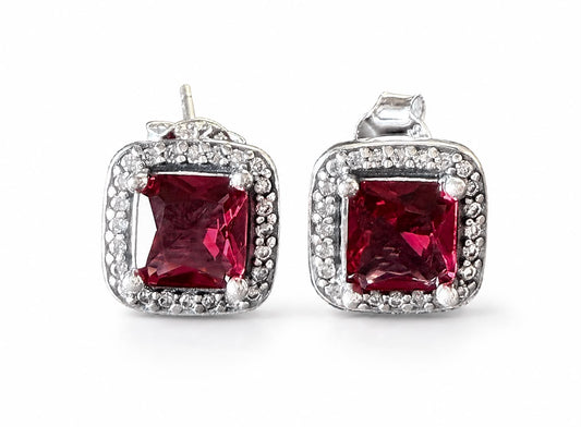 Aretes Inspirados Cuadro Rojo Estilo Pan en Plata Ley .925