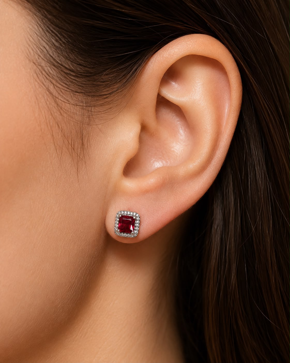 Aretes Inspirados Cuadro Rojo Estilo Pan en Plata Ley .925