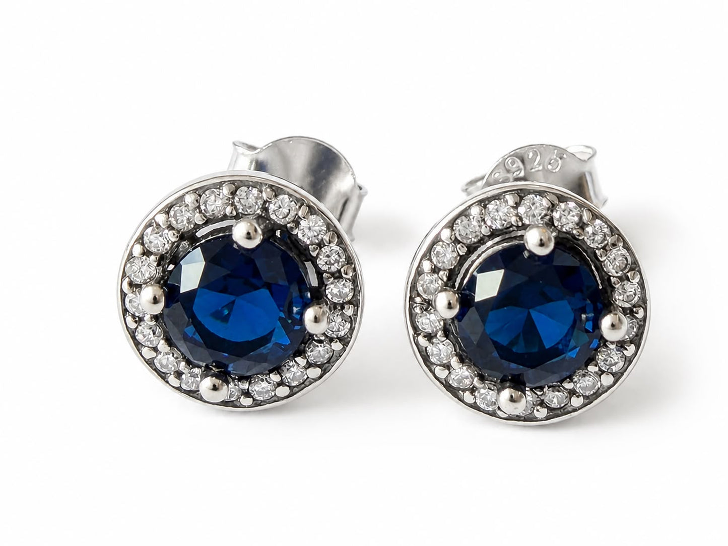 Aretes Inspirados Zirconia Azul Estilo Pan en Plata Ley .925