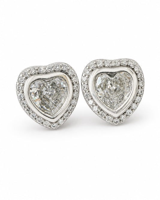Aretes Inspirados Corazon Zirconia Estilo Pan en Plata Ley .925.