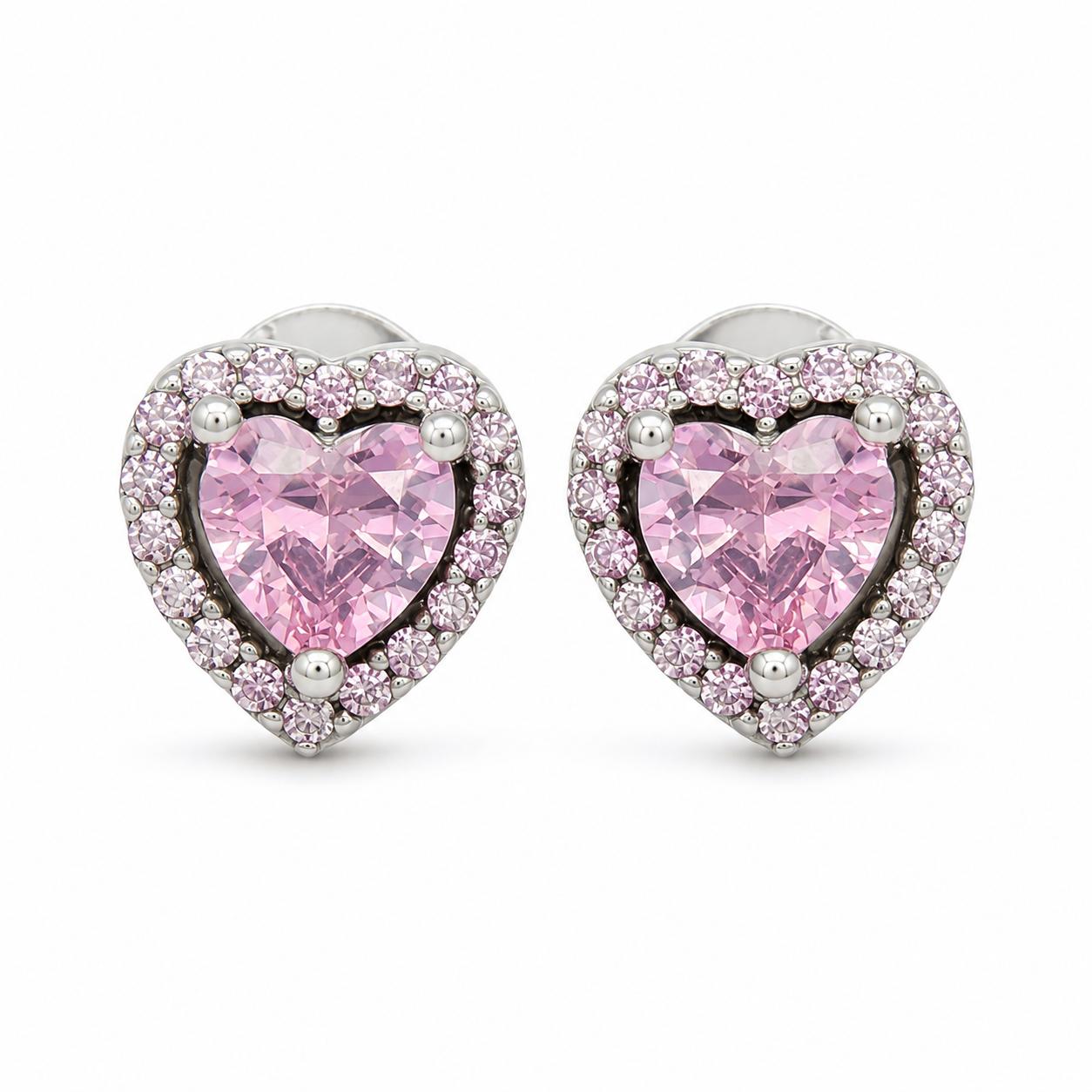 Aretes Inspirados Corazon Rosa Estilo Pan en Plata Ley .925  Aretes