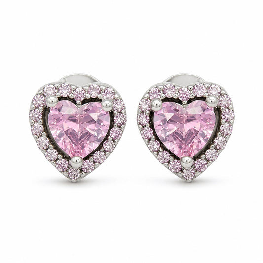 Aretes Inspirados Corazon Rosa Estilo Pan en Plata Ley .925  Aretes