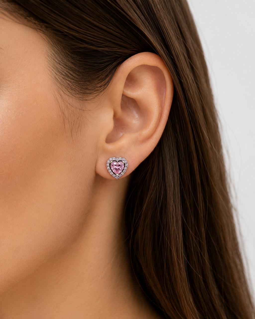 Aretes Inspirados Corazon Rosa Estilo Pan en Plata Ley .925  Aretes