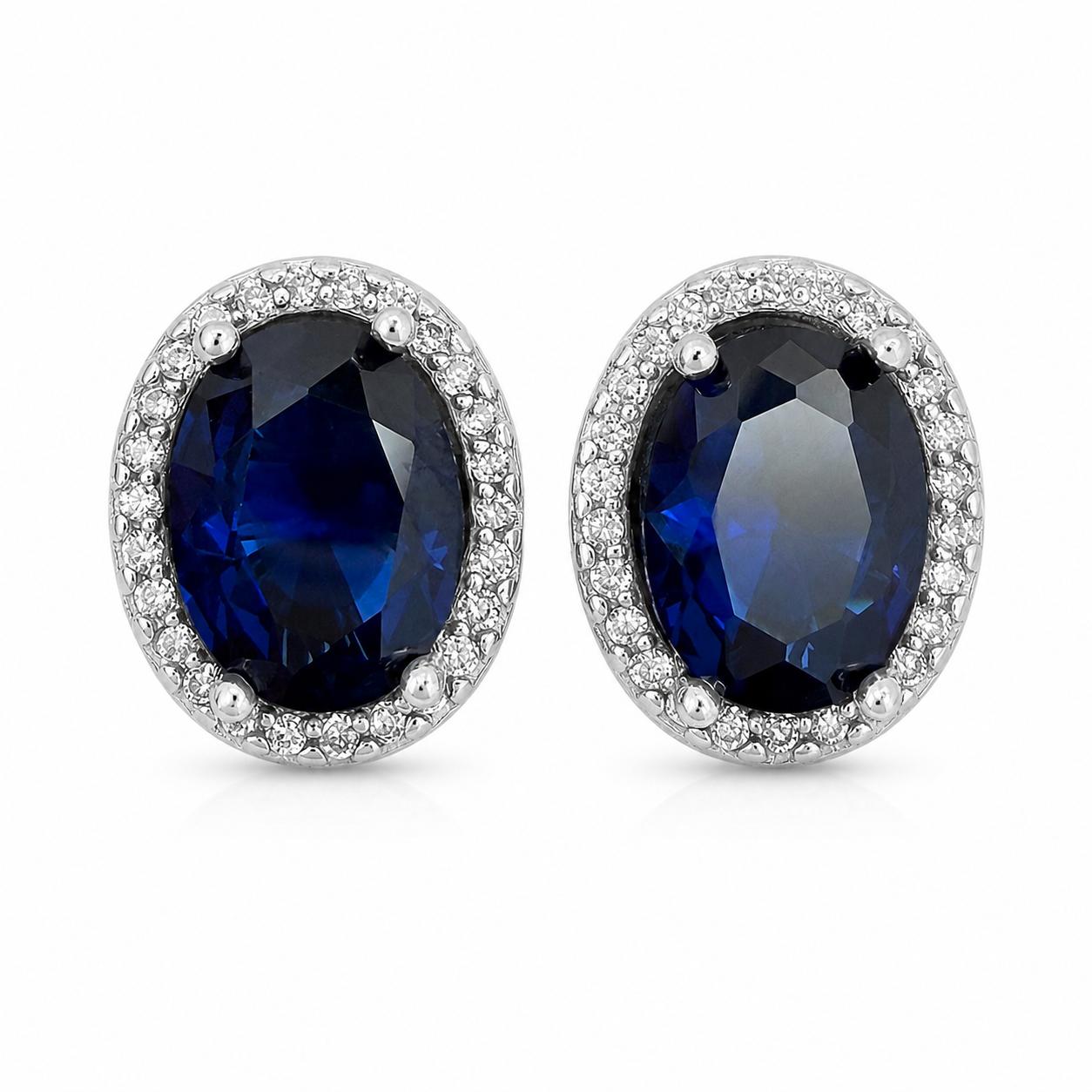 Aretes Inspirados Ovalo Azul Zirconia Estilo Pan en Plata Ley .925