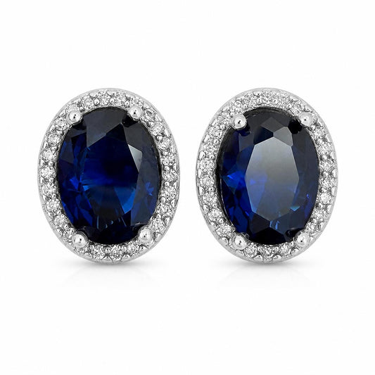 Aretes Inspirados Ovalo Azul Zirconia Estilo Pan en Plata Ley .925