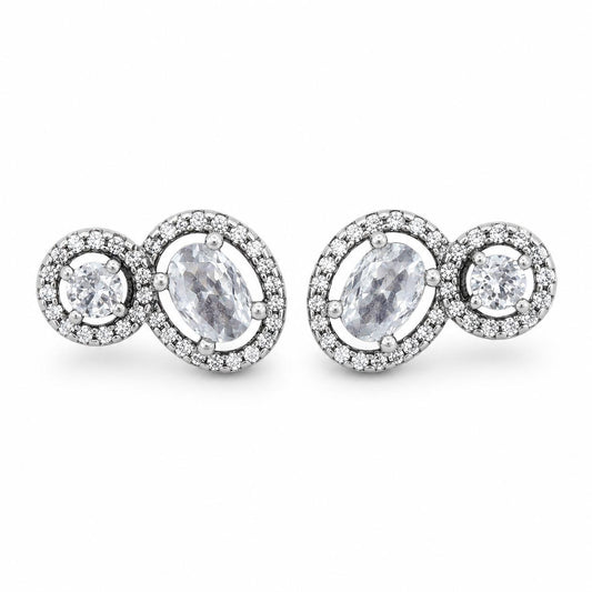 Aretes Inspirados Circulos Zirconia Estilo Pan en Plata Ley .925