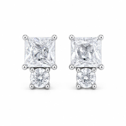 Aretes Inspirados Zirconia Cuadro Estilo Pan en Plata Ley .925