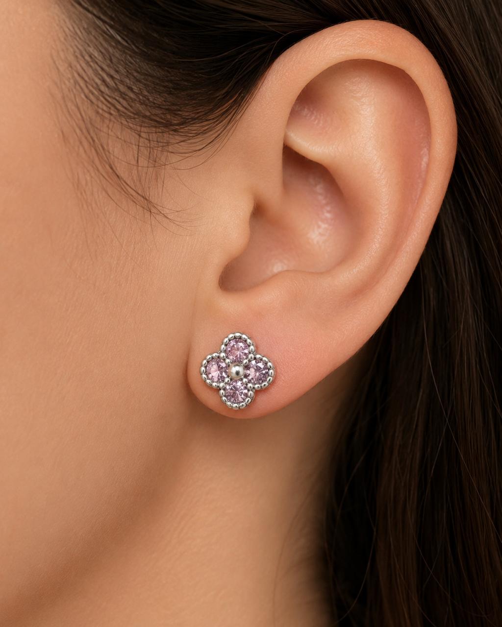 Aretes Inspirados Flor Rosa Estilo Pan en Plata Ley .925