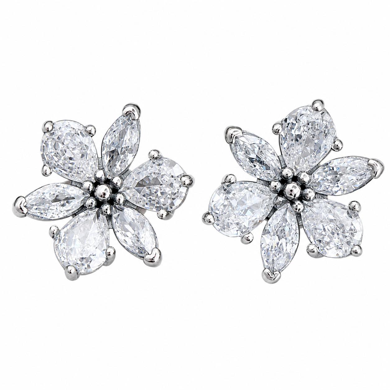 Aretes Inspirados Flor zirconia Estilo Pan en Plata Ley .925
