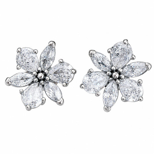 Aretes Inspirados Flor zirconia Estilo Pan en Plata Ley .925