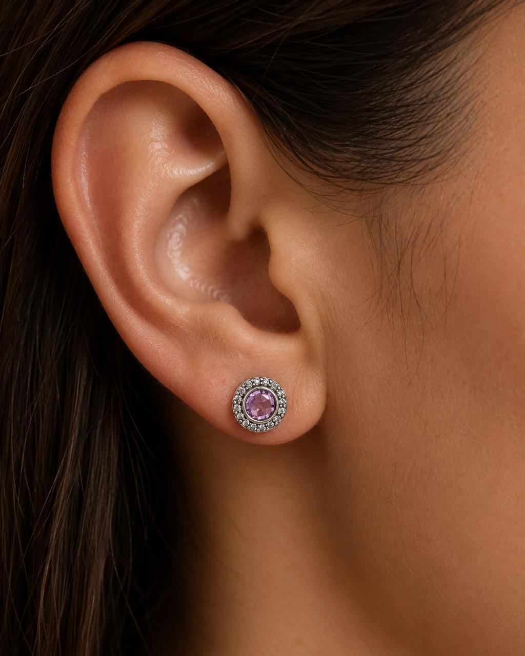 Aretes Inspirados Circulo Rosa Estilo Pan en Plata Ley .925