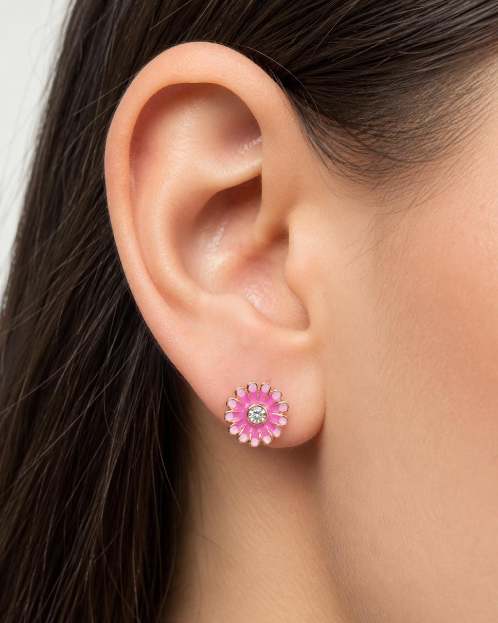 Aretes Pan de Joyería Inspirada Flor Ros en Plata Ley .925 con Baño Rosa