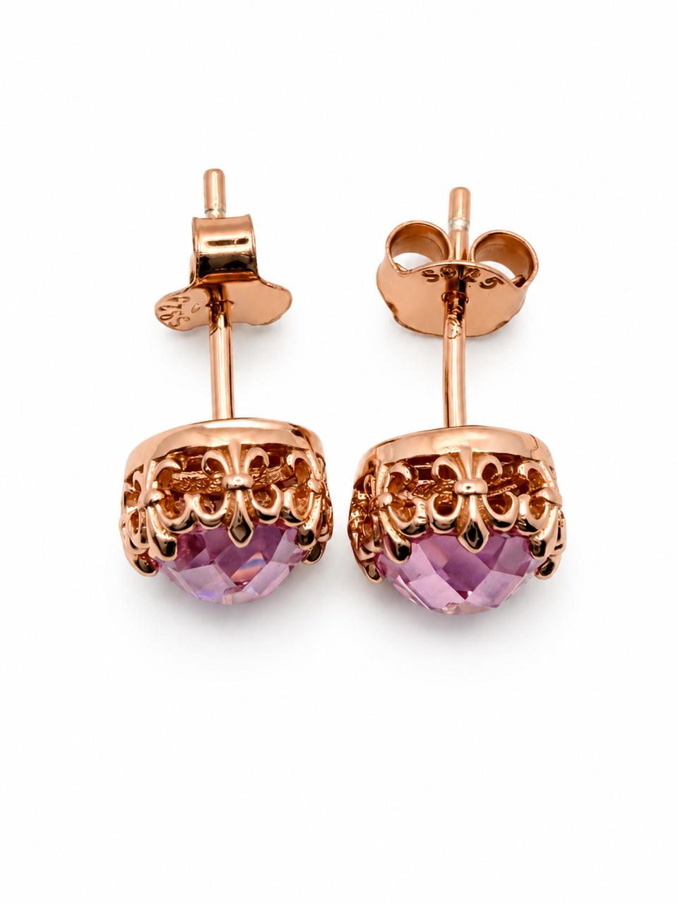 Aretes Pan de Joyería Inspirada Circulo Zirconia en Plata Ley .925 con Baño Rosa