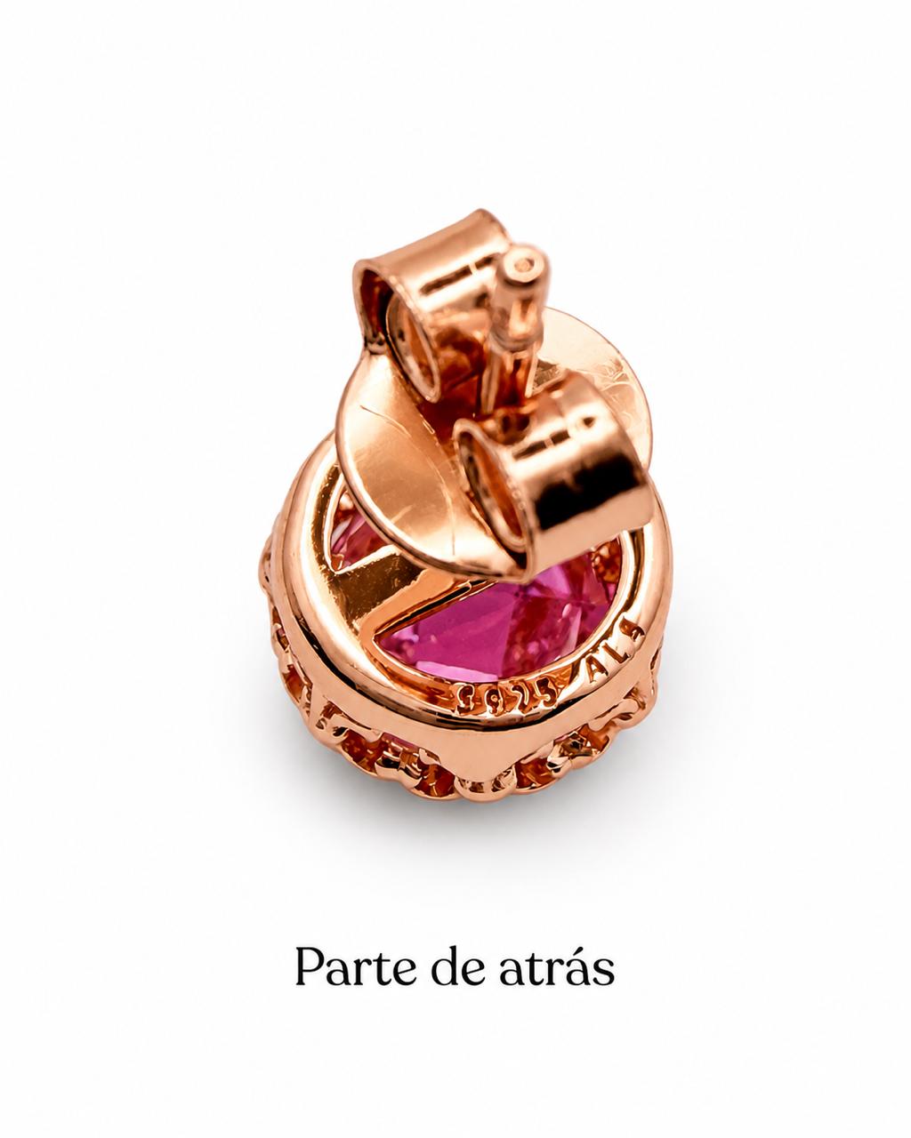 Aretes Pan de Joyería Inspirada Circulo Zirconia en Plata Ley .925 con Baño Rosa