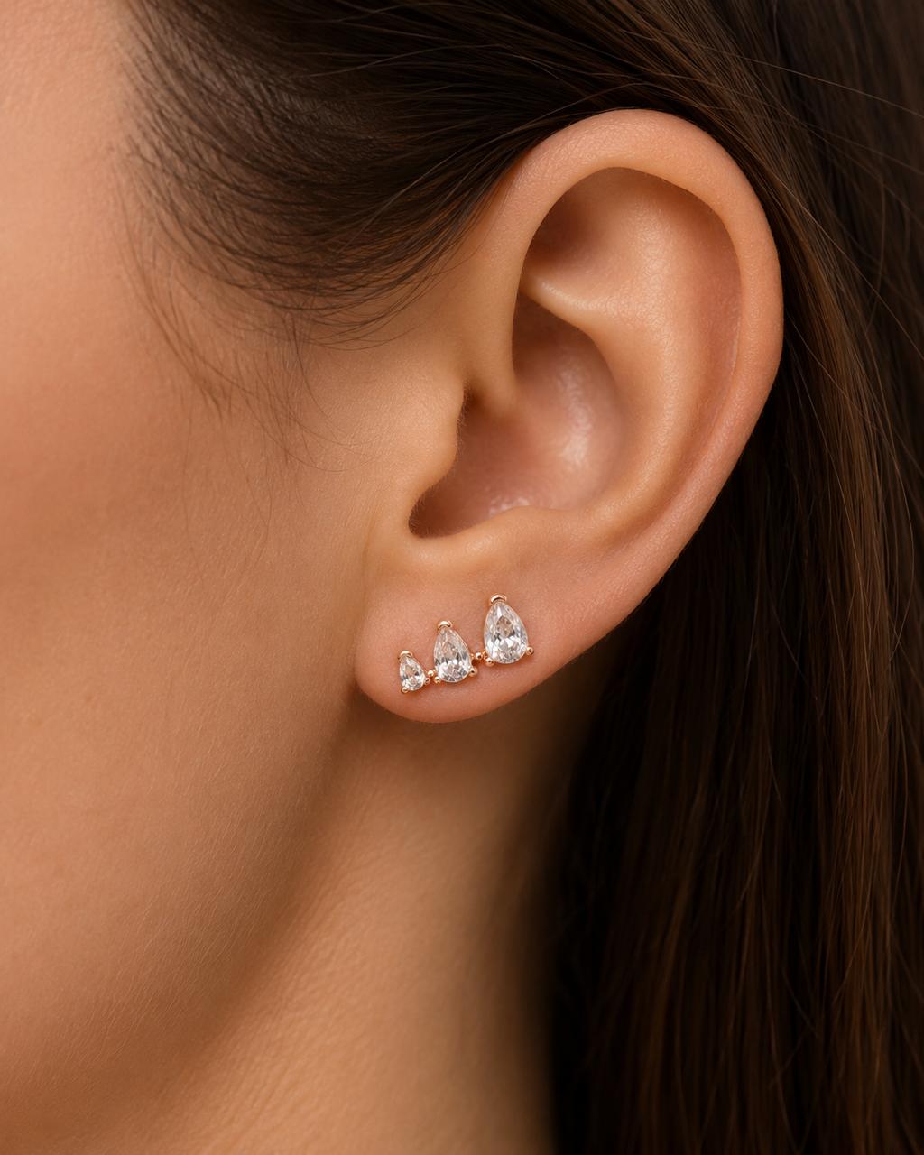 Aretes Pan de Joyería Inspirada Zirconia en Plata Ley .925 con Baño Rosa