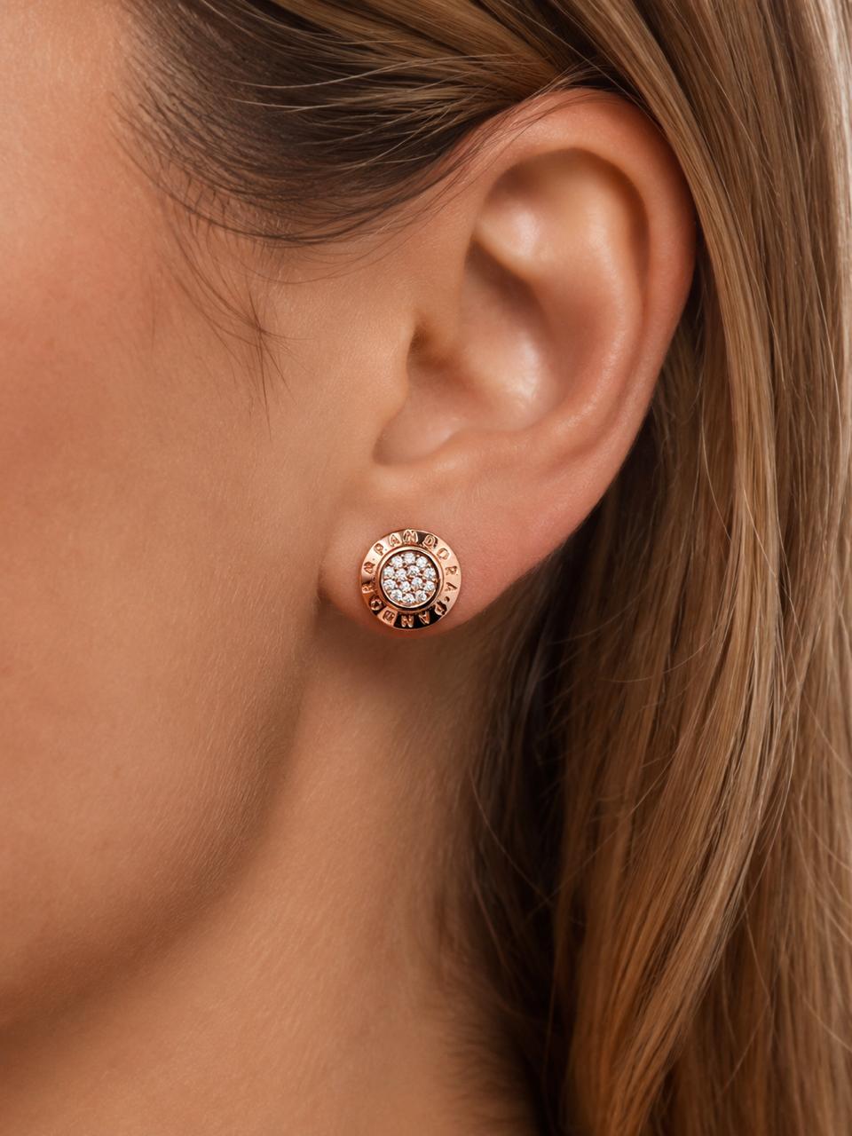 Aretes Pan de Joyería Inspirada Circulo Pandora en Plata Ley .925 con Baño Rosa