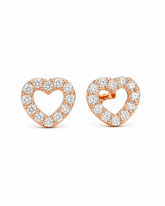 Aretes Pan de Joyería Inspirada Corazon Zirconia en Plata Ley .925 con Baño Rosa