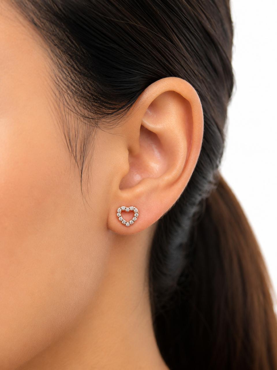 Aretes Pan de Joyería Inspirada Corazon Zirconia en Plata Ley .925 con Baño Rosa