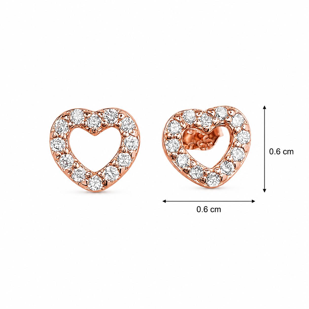 Aretes Pan de Joyería Inspirada Corazon Zirconia en Plata Ley .925 con Baño Rosa